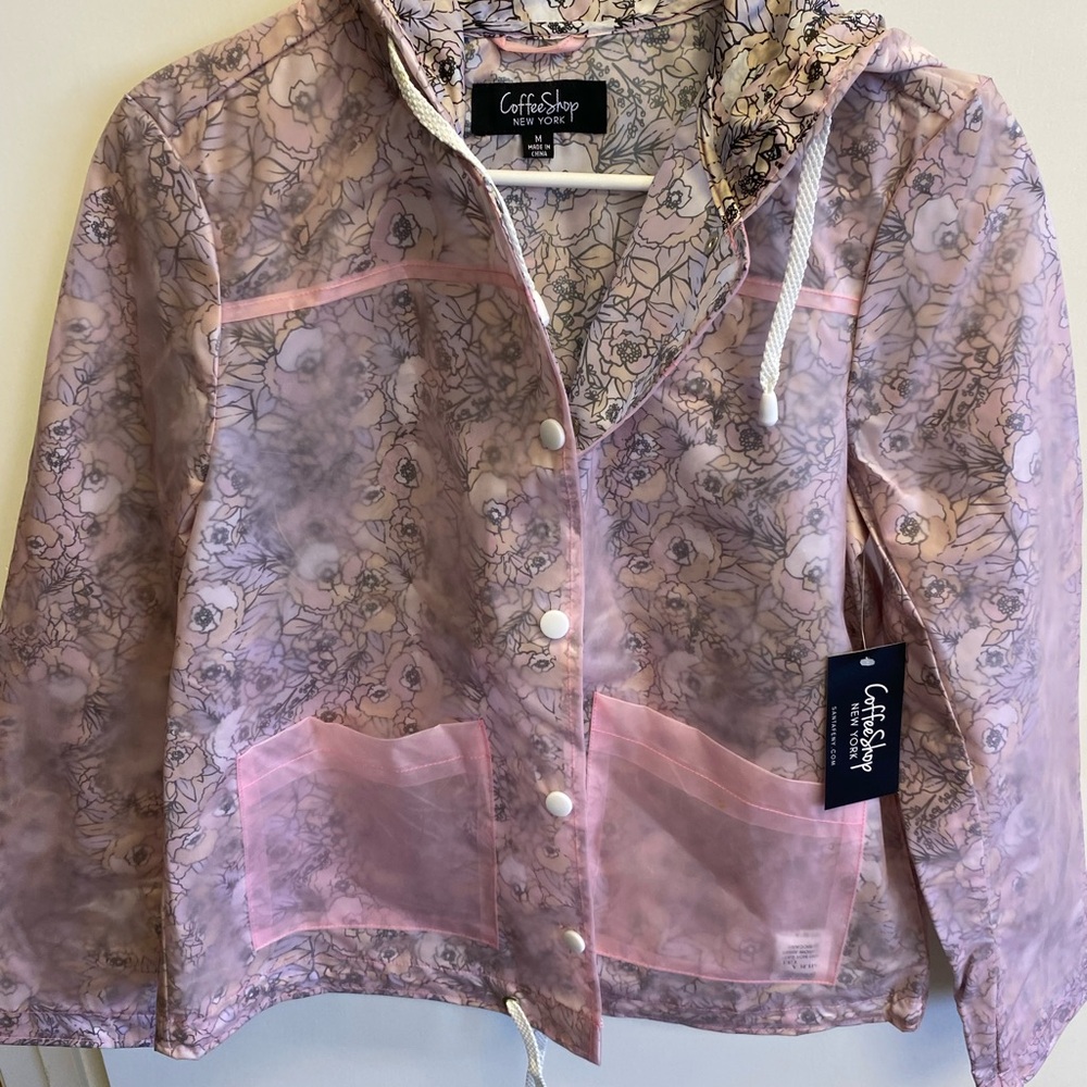 CoffeeShop Pink Floral Sheer Hooded Jacket